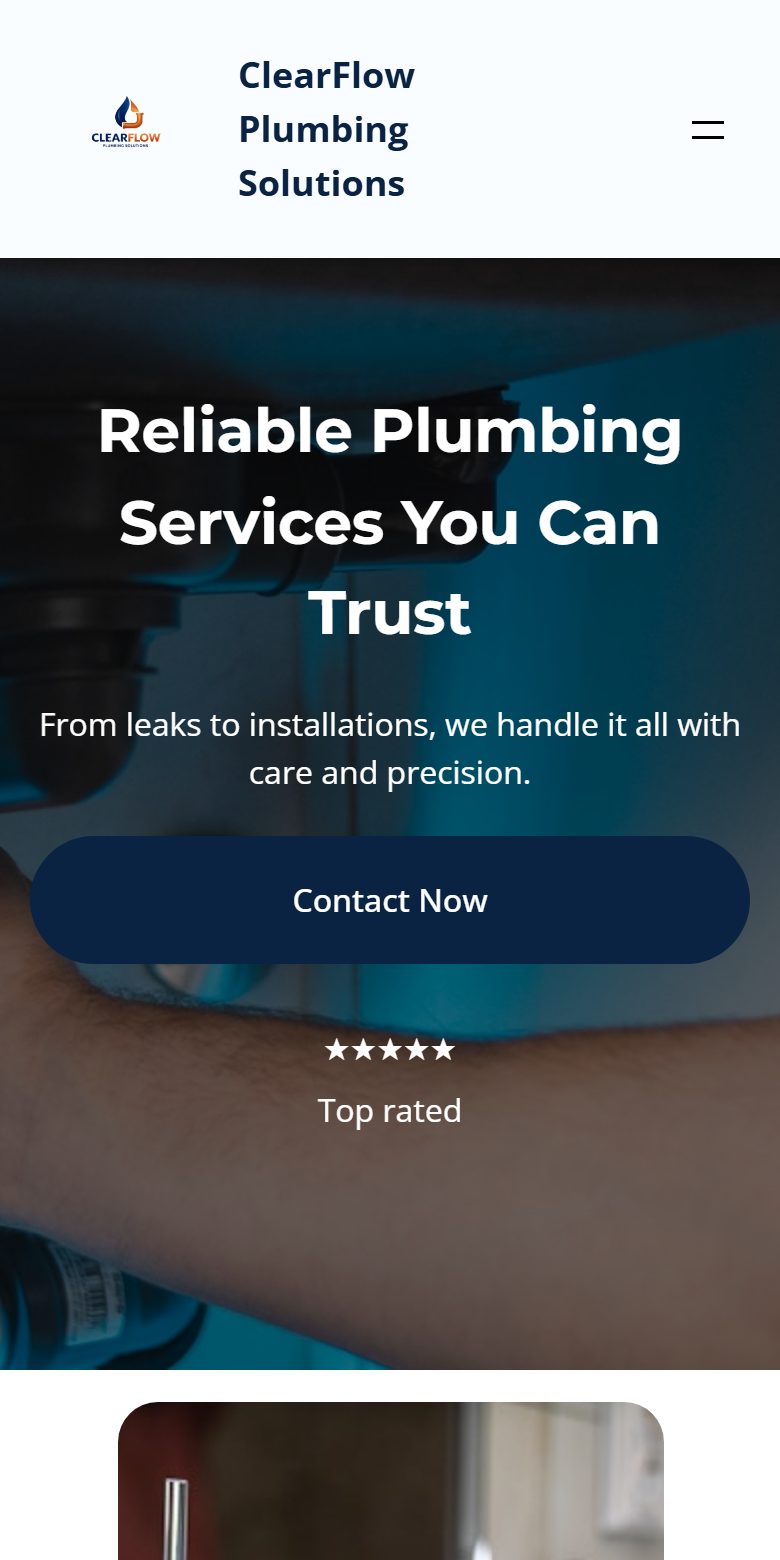 ClearFlow Plumbing Solutions — demo website by Boyne Digital, mobile view